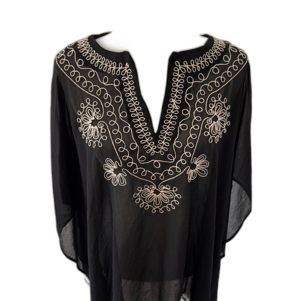 Chico's | Black Sheer Embroidered Detail Poncho Swim Coverup Size L / XL - Picture 2 of 6